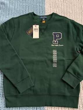 Polo by Ralph Lauren Dark Green Crewneck Sweatshirt with Navy 'P' Patch